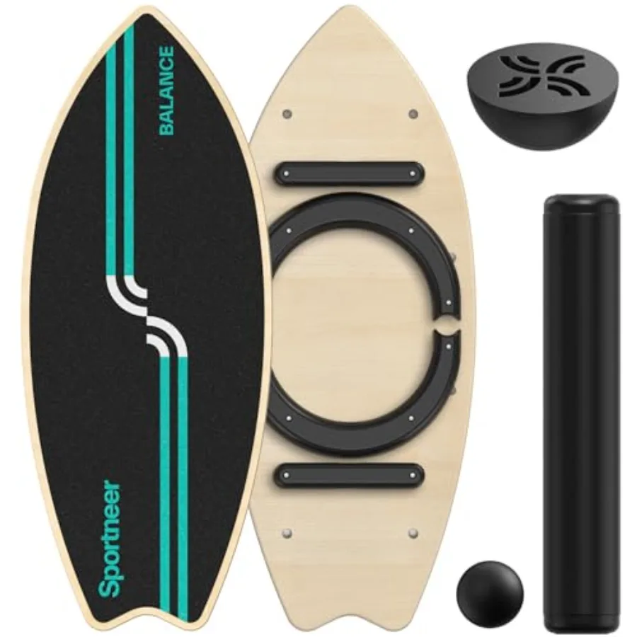 

Деревянная балансировочная доска 8-в-1 с резиновым шаром-роликом и полусферой для взрослых, тренажер для баланса, укрепления кора и физиотерапии