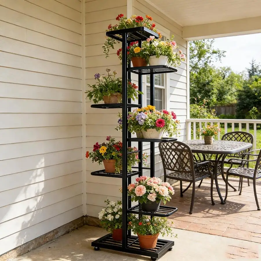 SHENGMAO 2/3/4/5/6-7 Tier Plant Stand, Heavy-Duty Iron Flower Stand, High-Angle Multi-Tier Flower Pot Rack, Sleek Minimalist Des