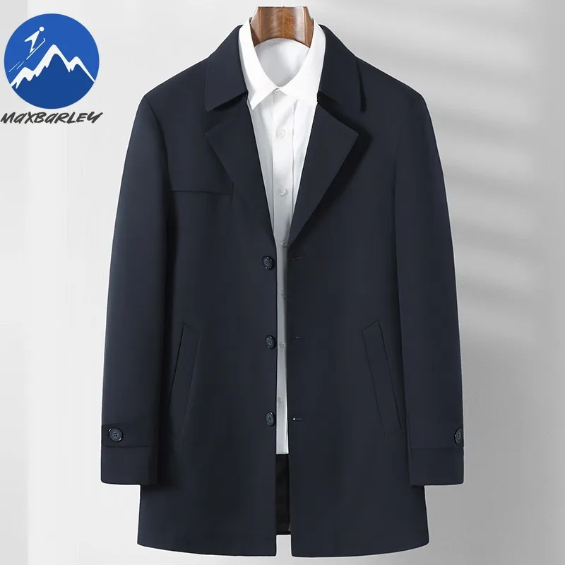 Maxbarley Brand Long Trench Coat Men Autumn 2025 New Light Luxury Party Collar Jacket Casual Single Breasted Windbreaker Coats