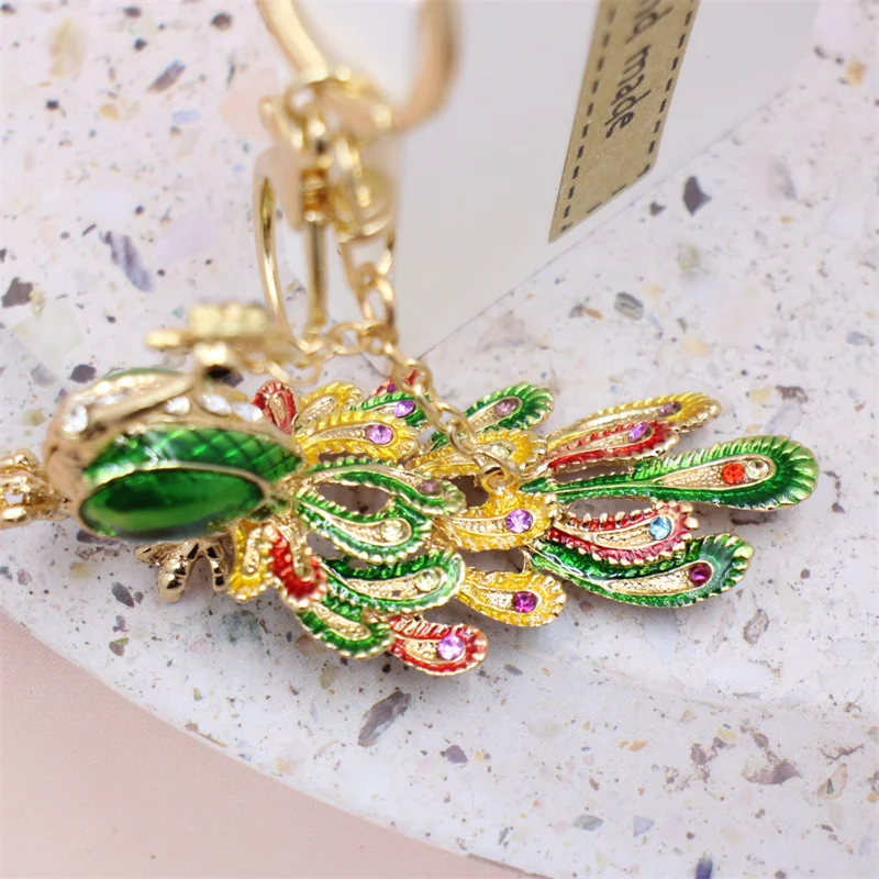 Bling Rhinestone KeyChain Elegant Colorful Peacock Keychain Peafowl Peahen Keyring Bag Pendant Car Key Chain Ring