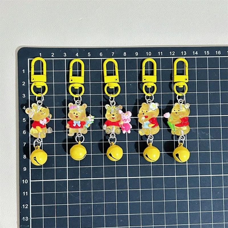 Nieuwe Transparante Winnie De Poeh Sleutelhanger Gele Bel Hanger Cartoon Anime Kawaii Rugzak Rits Decoratie Hanger Speelgoed Gift
