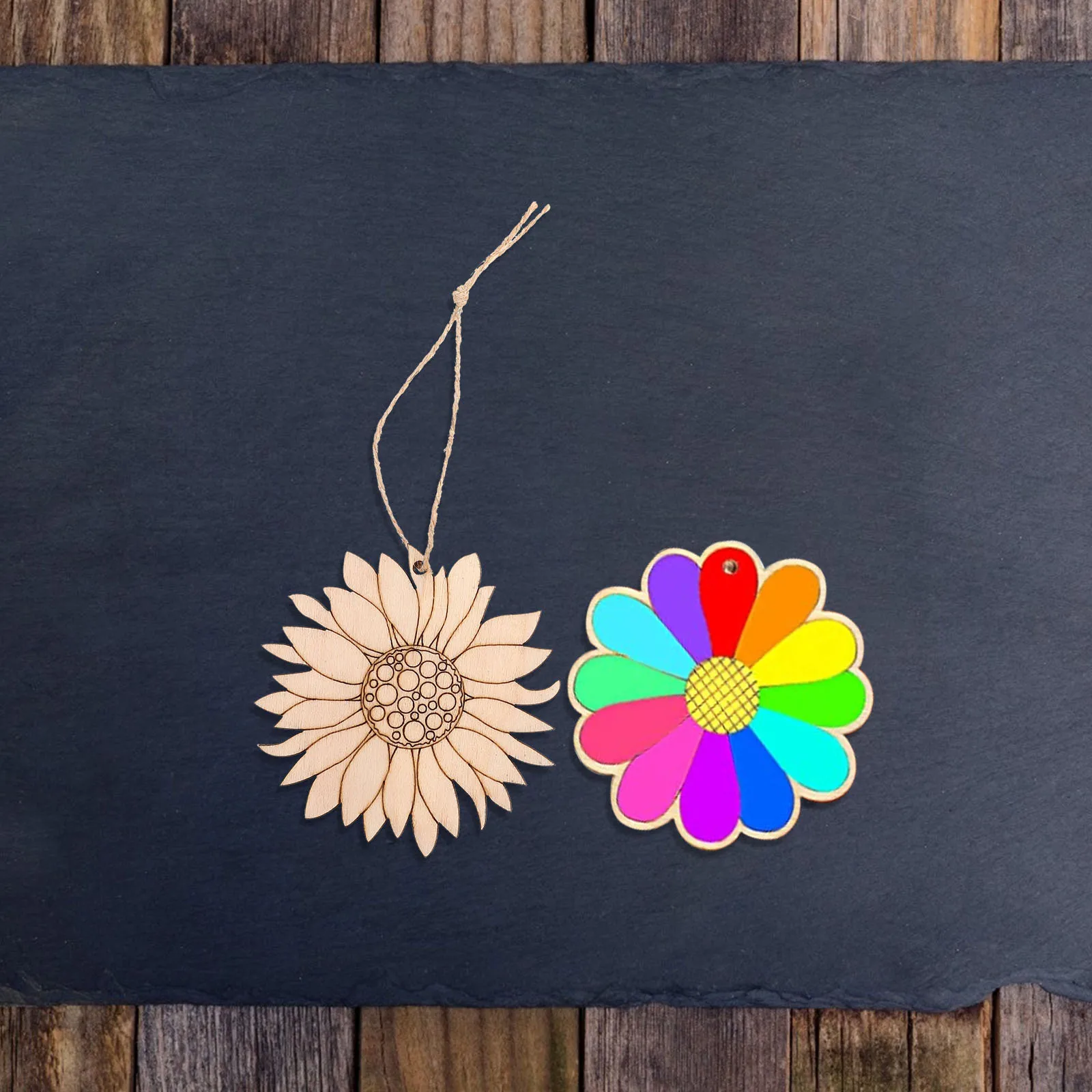 20 قطعة شرائح الخشب لتقوم بها بنفسك مجموعات الحرفية لم تنته شكل عباد الشمس رقائق خشبية للرسم رسم الاطفال المشاريع الفنية الكتابة على الجدران