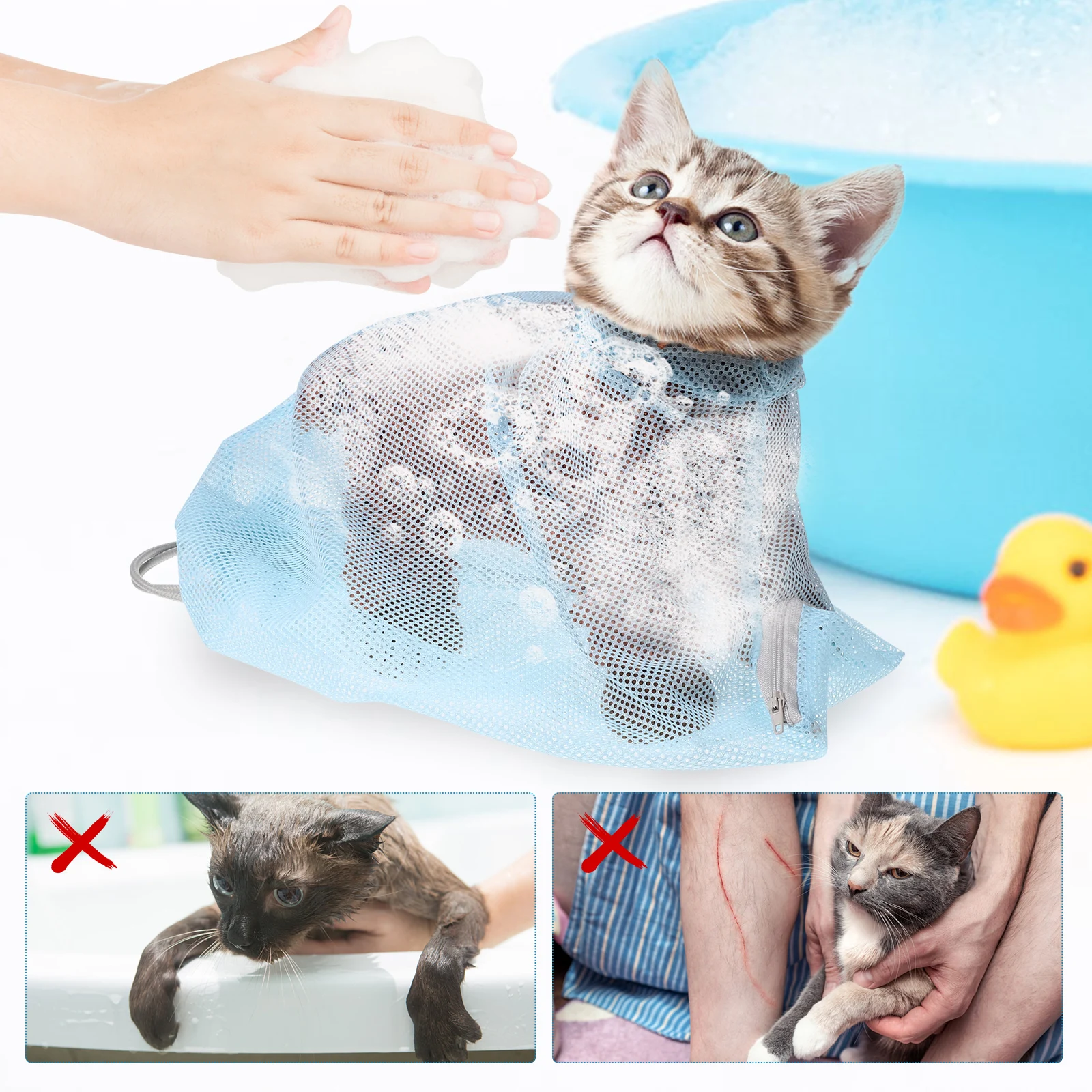

Cat Shower Bag Muzzle for Grooming Breathable Hood Wrap Pp Kitten's Headgear Cuting Bath