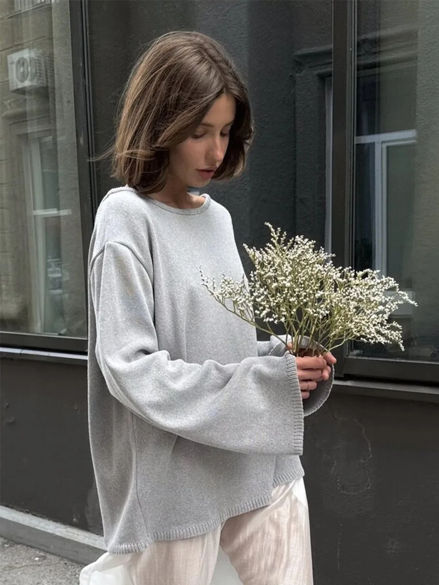 

Blubelle New Women's Cotton Sweater Backless Design Loose Knit Pullover Jumper Autumn Winter Fashionable Commuting Sweater