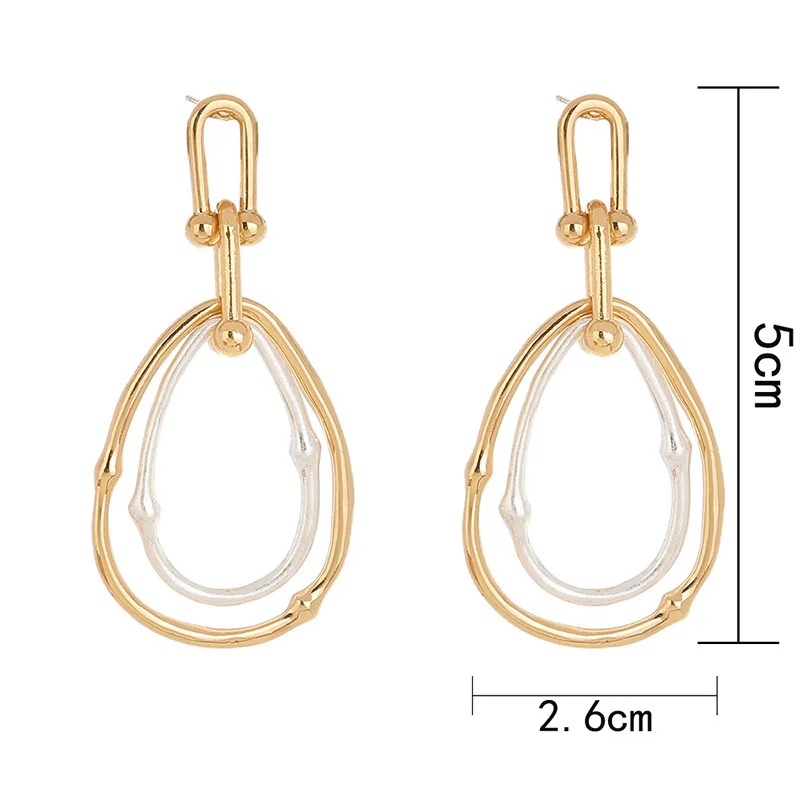 Gold Color Water Drop Hoop Earrings for Women Night Club Party Girls Two Circle Statement Earrings Personality Autumn and Winter