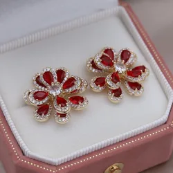14K gold plated Korea's new fashion jewelry luxury double-layer color zircon flower earrings elegant women's party accessories