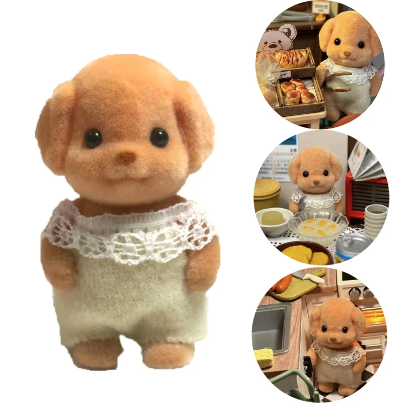 Limb Movable Flocked Poodle Figurine, Forest Animal Dollhouse Toy, Cute Dog Model for Kids