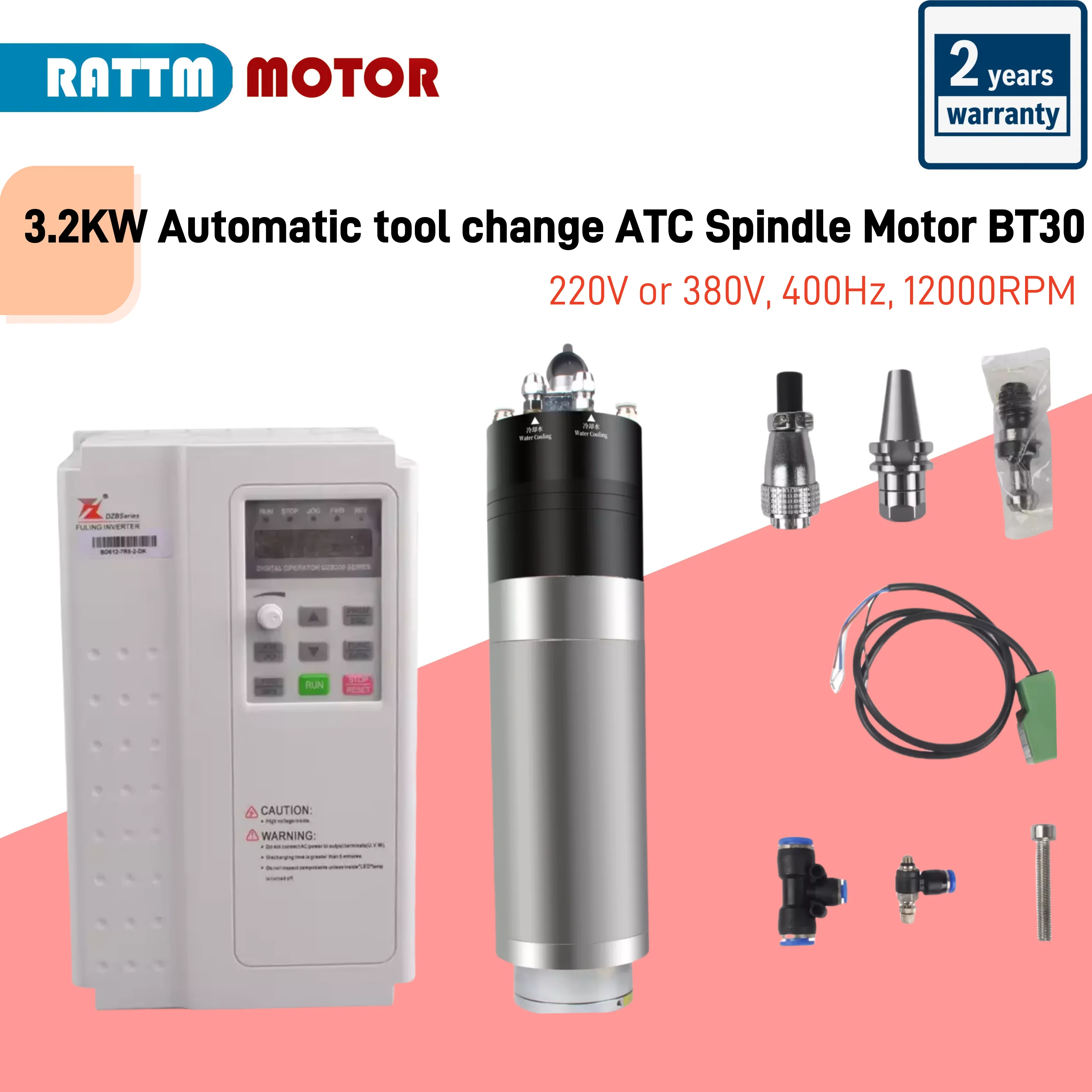 CNC 3.2KW 12000RPM Automatic Tool Change ATC Spindle Motor BT30 Tool Holder Water Cooling 5.5KW VFD Kit 220/380V Metal Milling