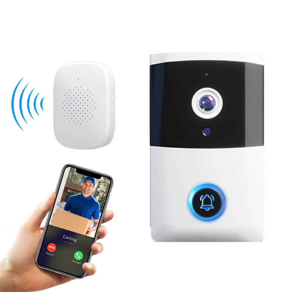 Doorbell Camera Wireless Battery-Powered Video Doorbell with Chime Fees 166° Ultra Wide Angle 180-Day Battery Life AI Detection