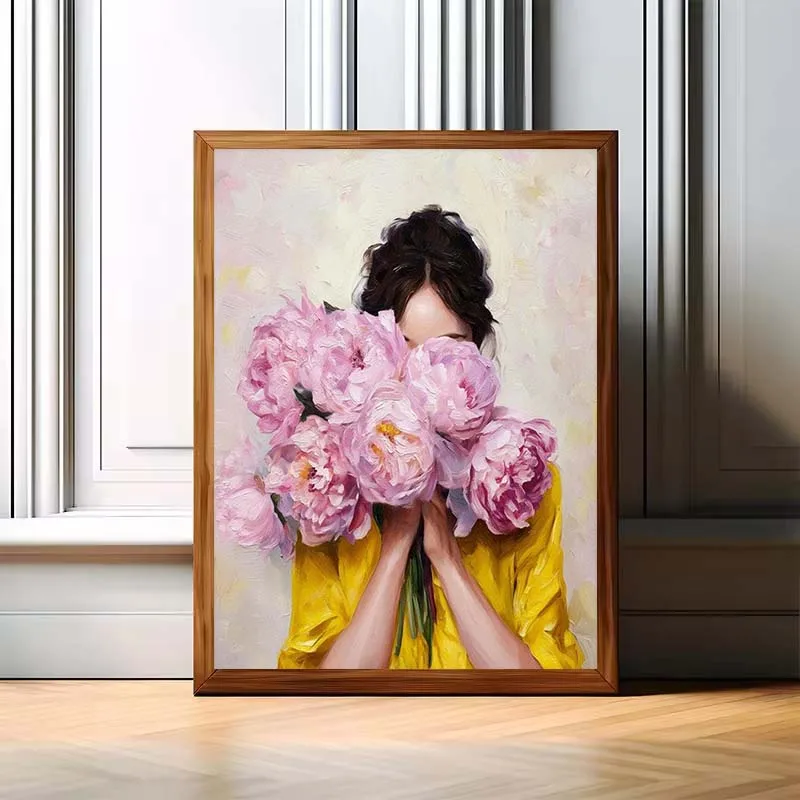 مجردة امرأة بساطتها المشارك قماش جدار الفن امرأة مع زهرة صورة اللوحة طباعة لغرفة النوم الشمال فتاة ديكور المنزل
