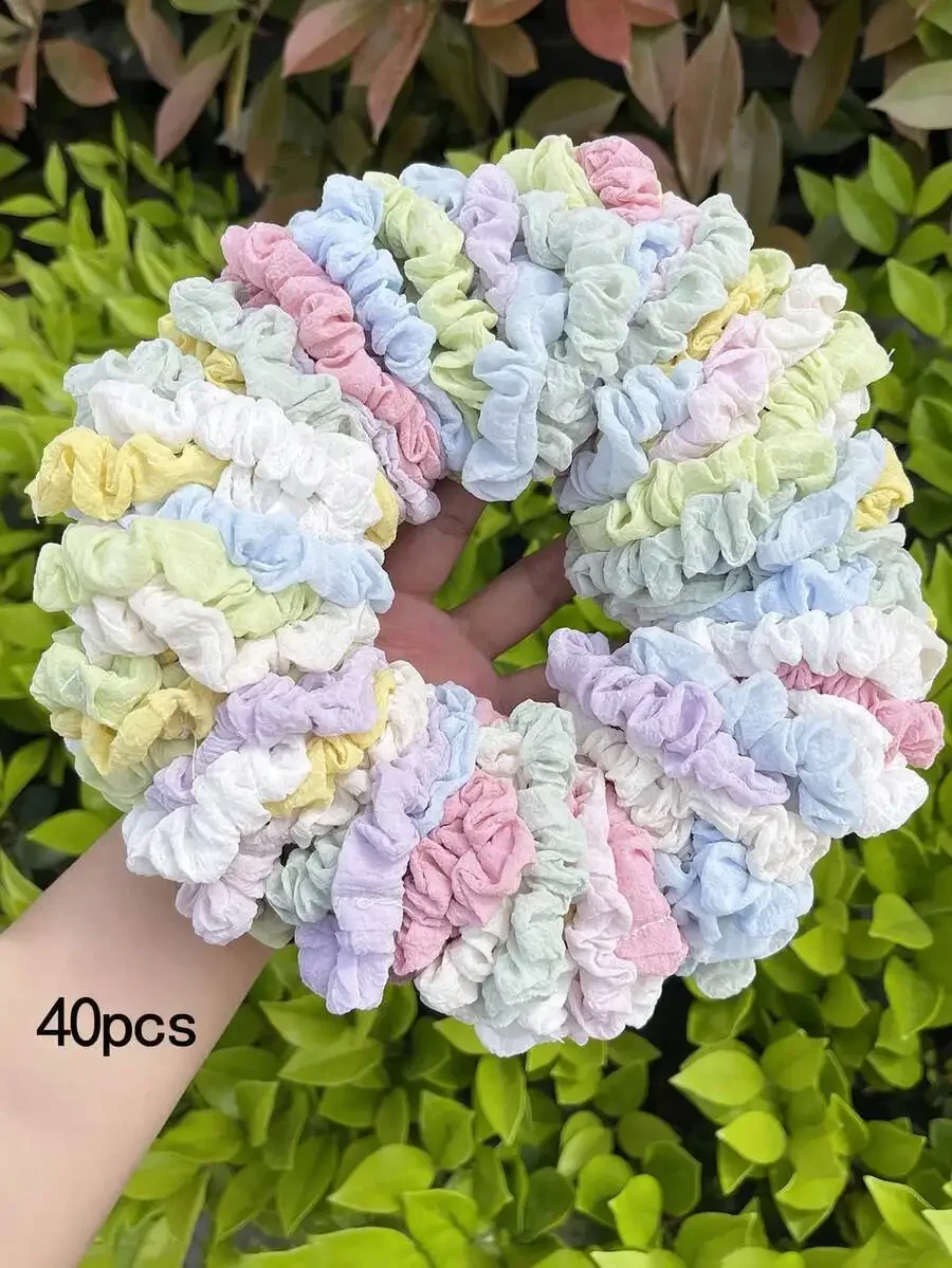 

40pcs Chiffon Scrunchies Solid Color Hair Ties For Women Soft Elastic Ponytail Holders