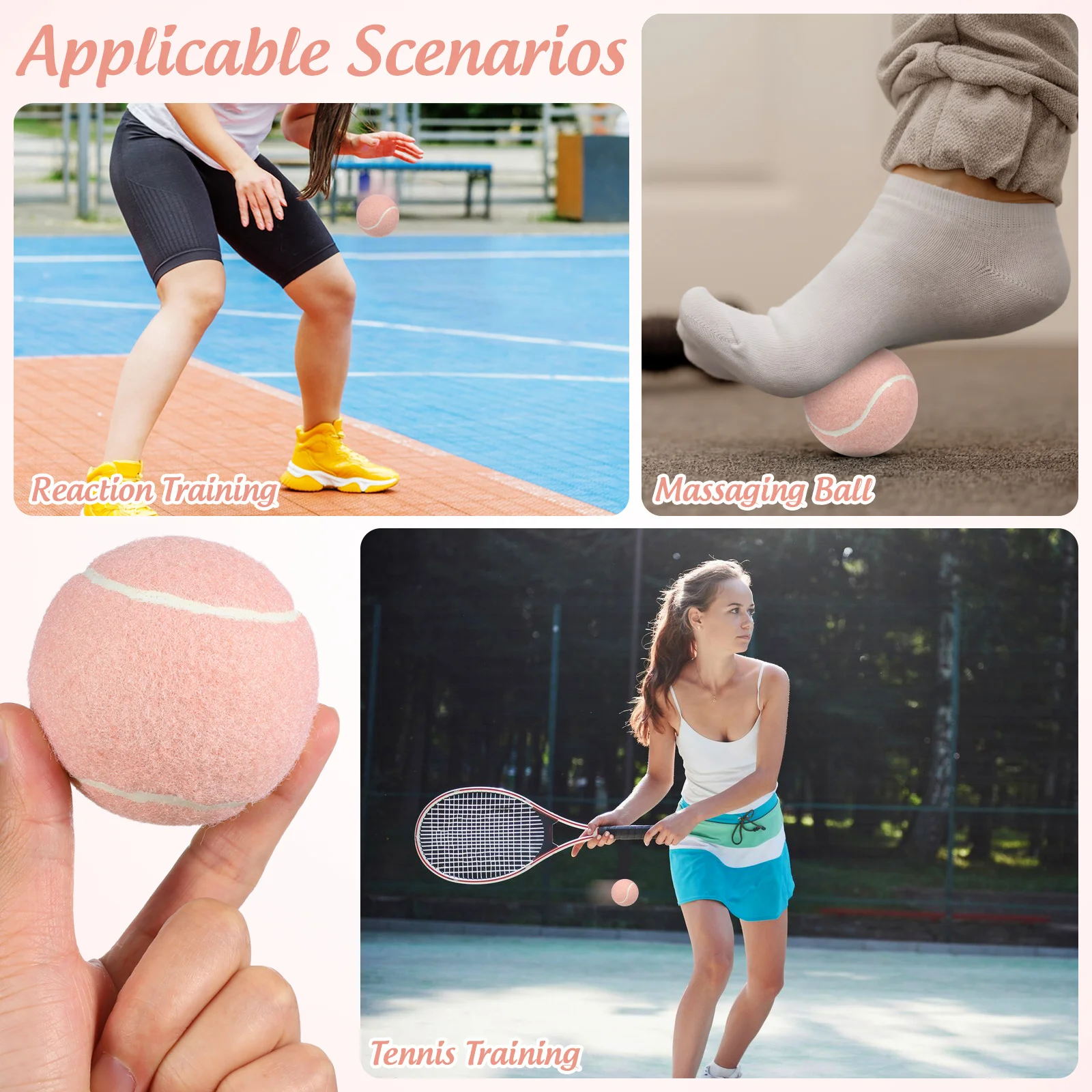 قطعتان من كرات التنس الوردية، تصميم خفيف الوزن، لون مشرق، مطاط متين مناسب لجميع مستويات المهارات، ممارسة غير منقطعة #6