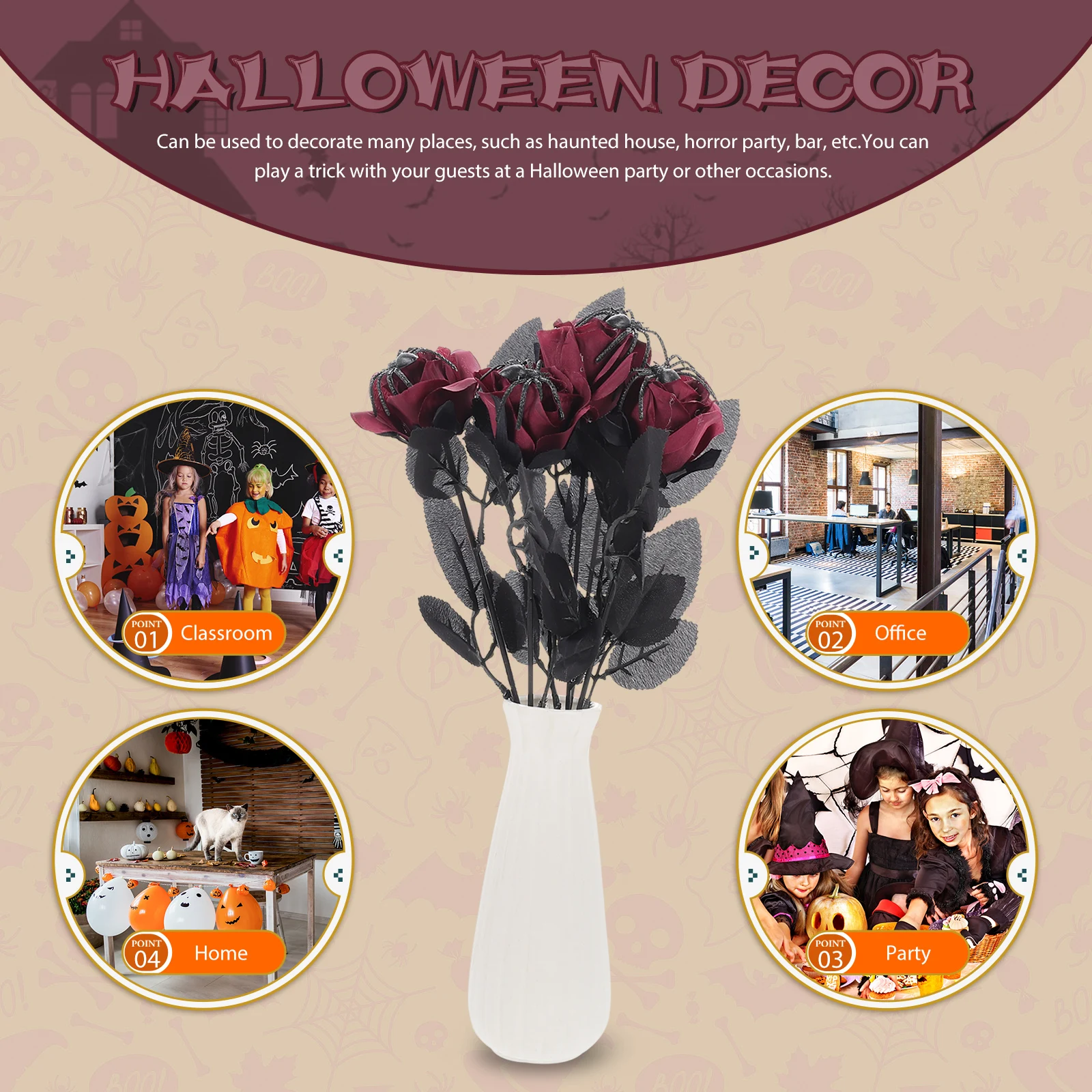 

5 Pcs Bouquet Artificial Flower Decoration Spider Halloween Decorations Plastic Indoor