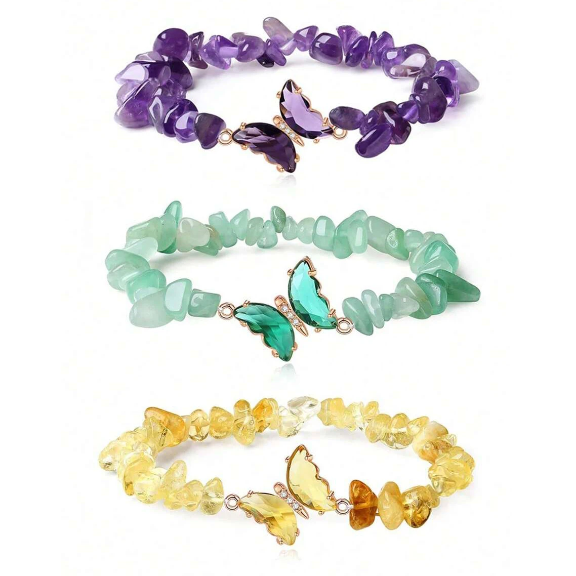 Bracelets papillon pour femmes, pierre naturelle, améthyste, citrine, aventurine verte, bracelet en cristal, bijoux Pulsera