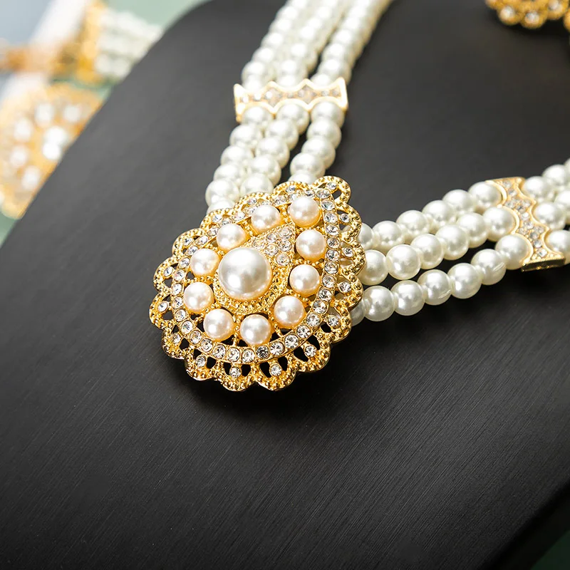 Luxury Vintage Wedding Party Dress Pearl Necklace Handmade Beaded Water Drop Pendant Necklace Bracelet Earrings Jewelry Set (7)