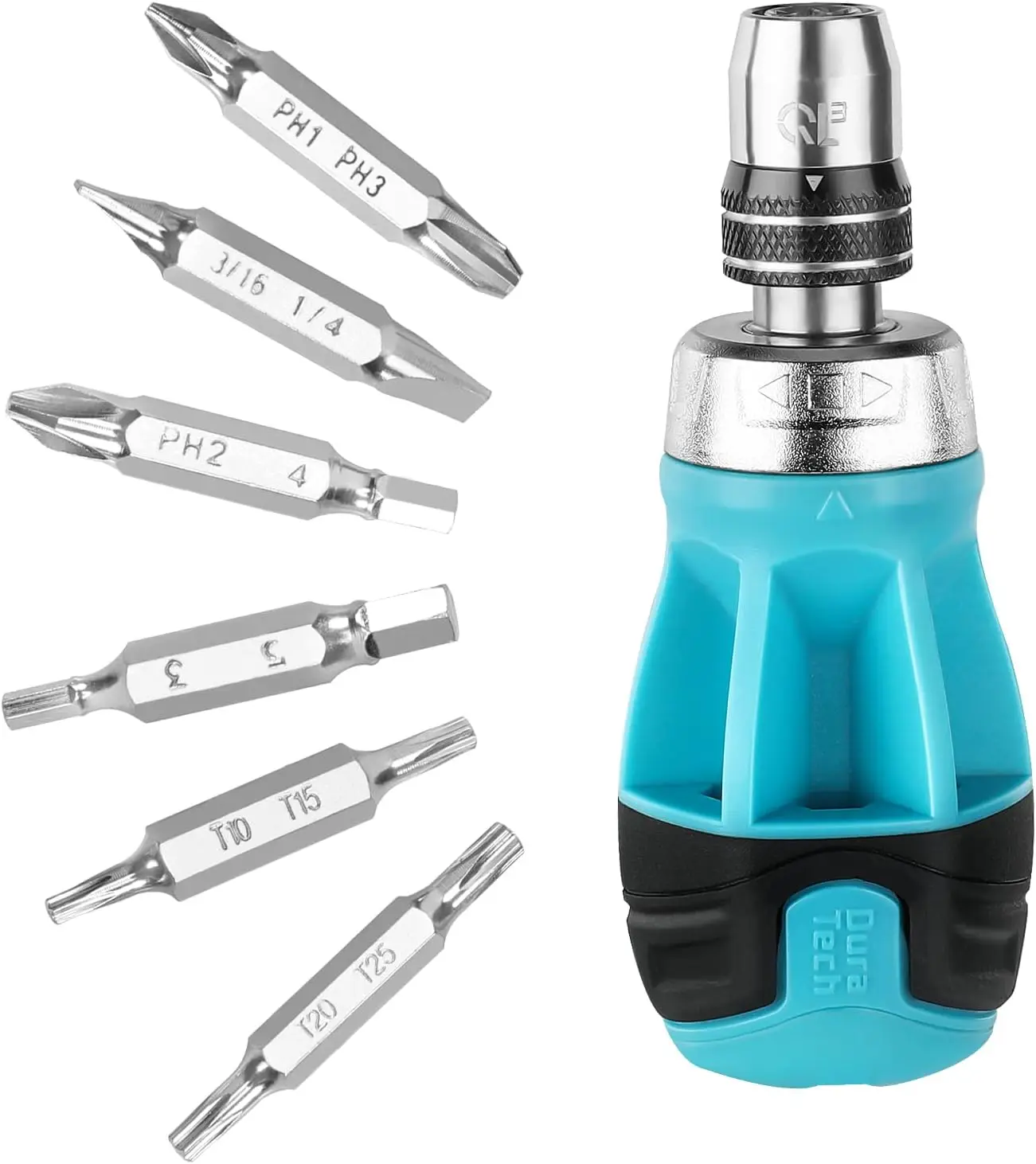 

12-in-1 Stubby Ratcheting Screwdriver, S2 Steel Bits, Quick-Load Mechanism, Phillips, Slotted, Torx, Square