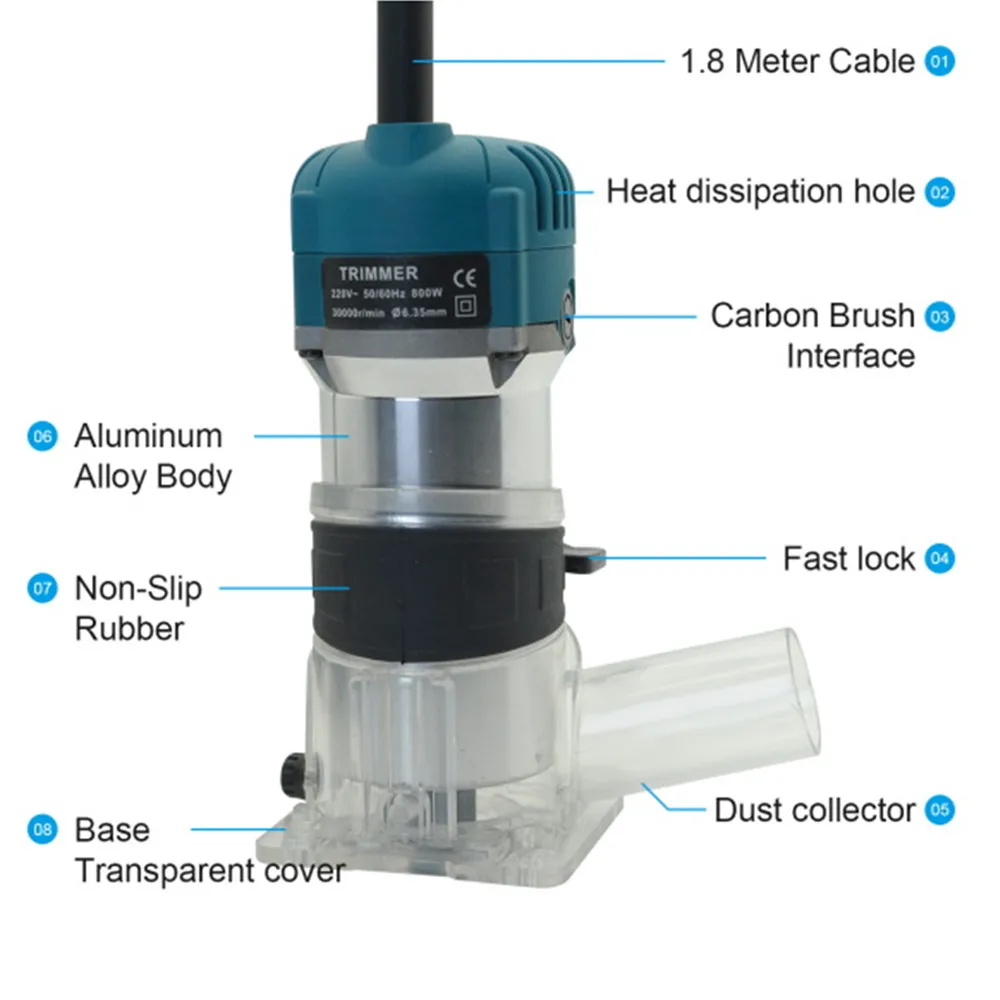 Electric Milling Machine Woodworking Engraving Slotting Trimming Machine wood Router trimmer with dust collector Milling cutters