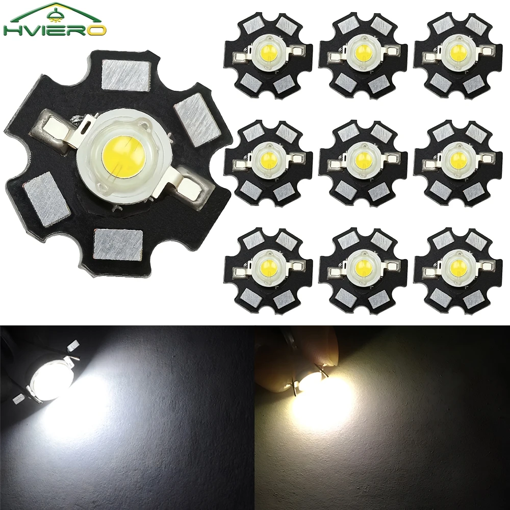 10Pcs LED Warm White Chip Lamp Bead 1W High Power For DIY Light With 20mm Star PCB Platine Heatsink Interior Decorative Lighting