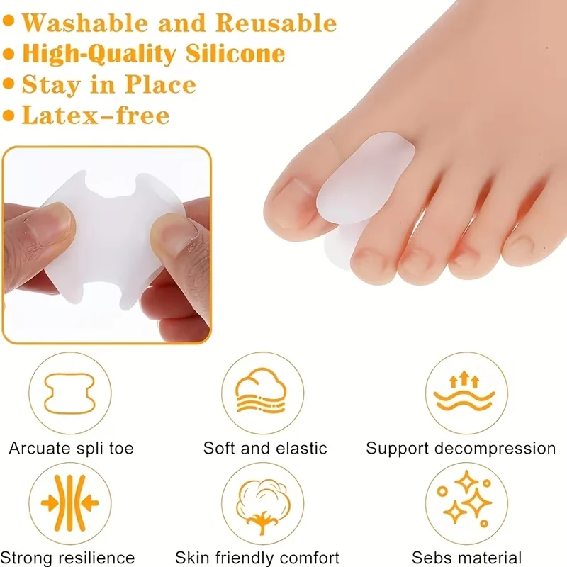 2/4/6/8/10Pcs Soft Silicone Toe Separators, Prevent Friction and Compression between Toes, Comfortable Support, Daily Foot Care Accessories, Unisex.