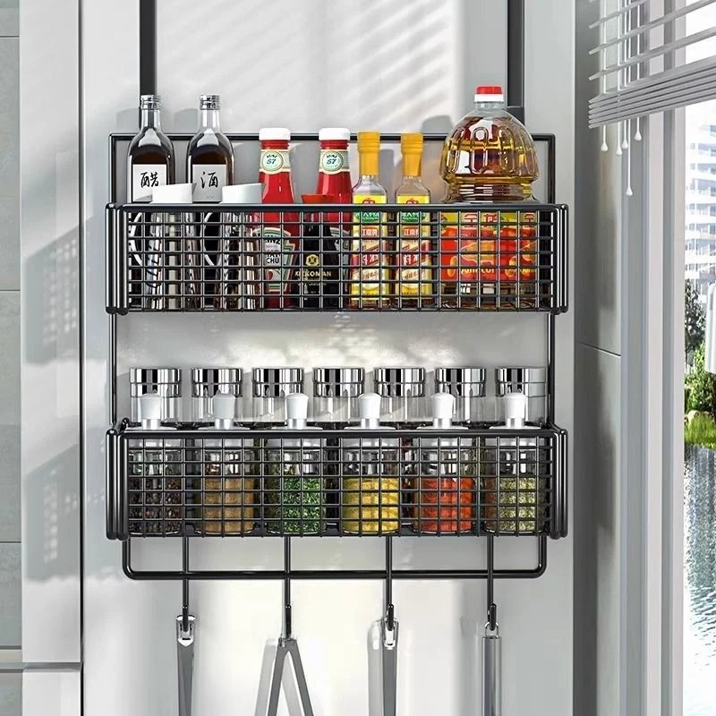 

Kitchen Refrigerator Multi-Layer Storage Ra Side Wall Hanging elf No-Punching Required Spice Bottle Holder Organizer