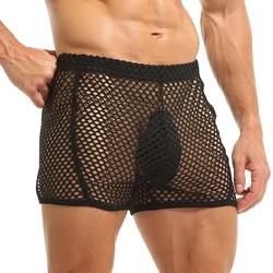 Fishnet Sexy Boxers Transparent Black New Underwear Mesh Loose Shorts Men Breathable See Through Low Rise Male Lingerie 2022