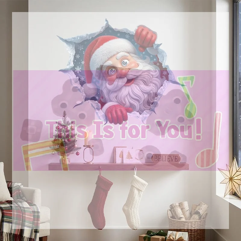 【MA】Christmas 3D Break Wall Santa Claus Wall Sticker Self Adhesive Removable 2027 Xmas Decor Bedroom Home Window Party Decor