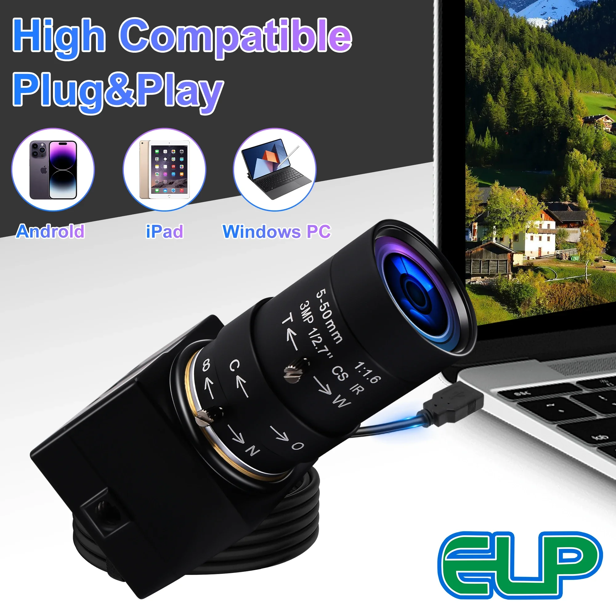 ELP 수동 줌 카메라 산업용 PC 웹캠, 윈도우 맥 리눅스 PI 지지대 산업용, USB 웹캠, 1080P, 30fps, 1920x1080, H.264