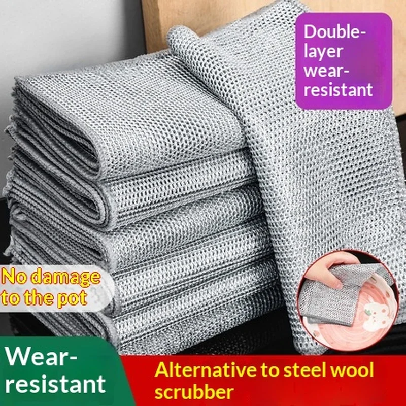 10 Pack of Steel Wire Dishcloths for Kitchen Stoves, Silver Wire Dishwashing Cloths, Non-Greasy, Stain-Removing, and Cleaning Cl