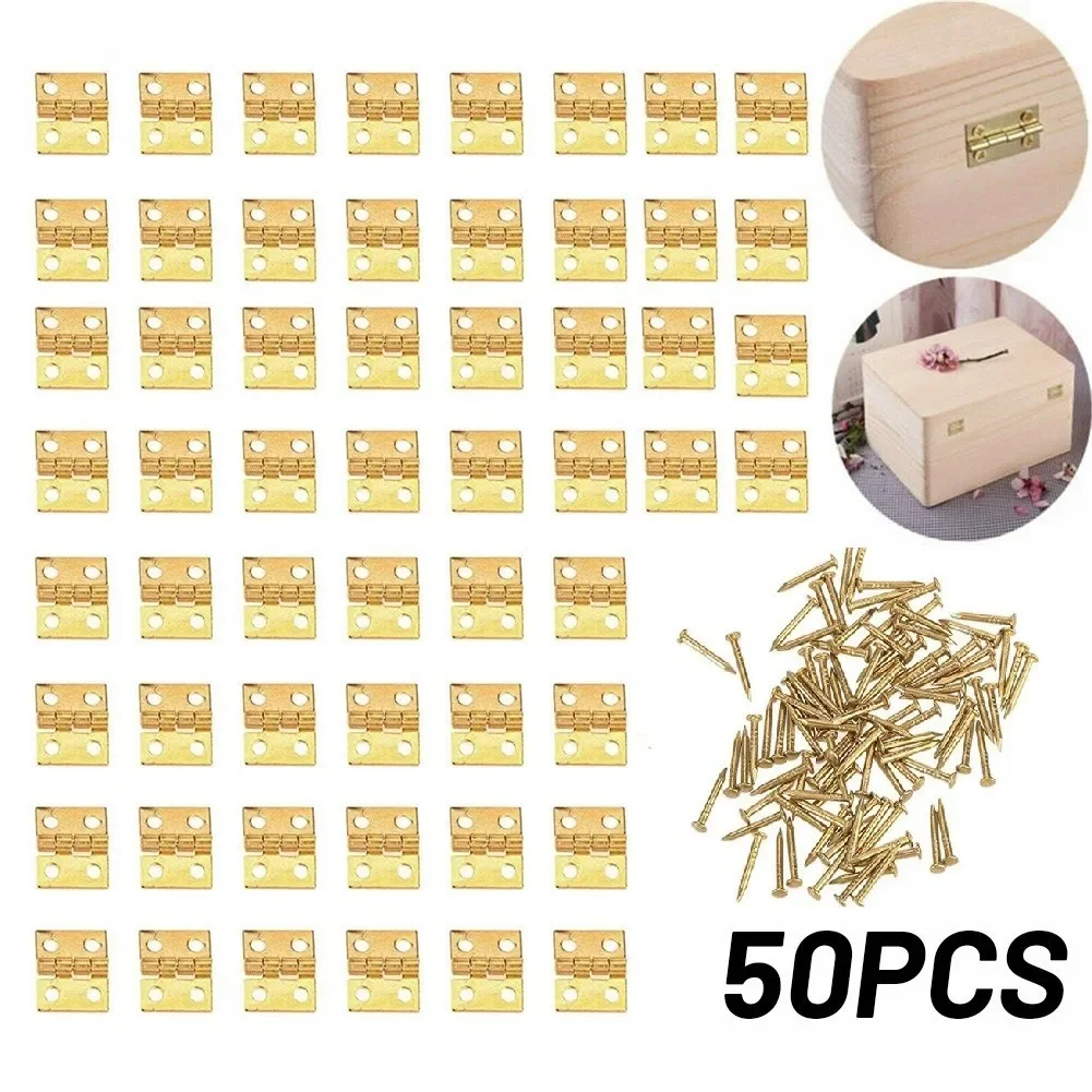 Box Hinge Hinge 50pcs Brass Fitttings For Craft Door Box Gold Reliable Replacement Spare Parts Useful 50X 50pc