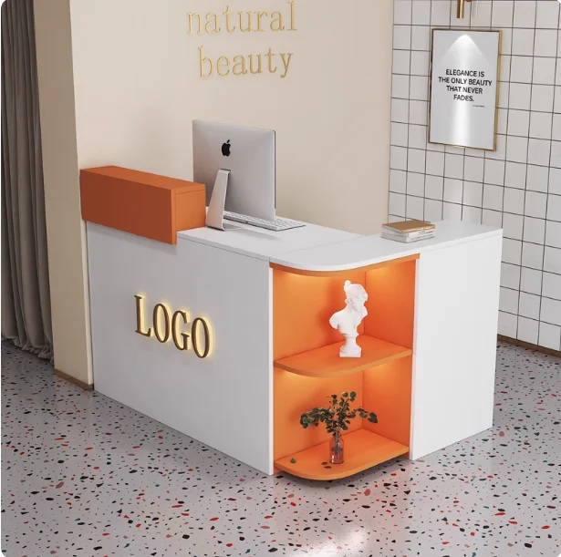 L-shaped checkout page store small clothing store corner bar simple modern milk tea haircut counter reception front desk