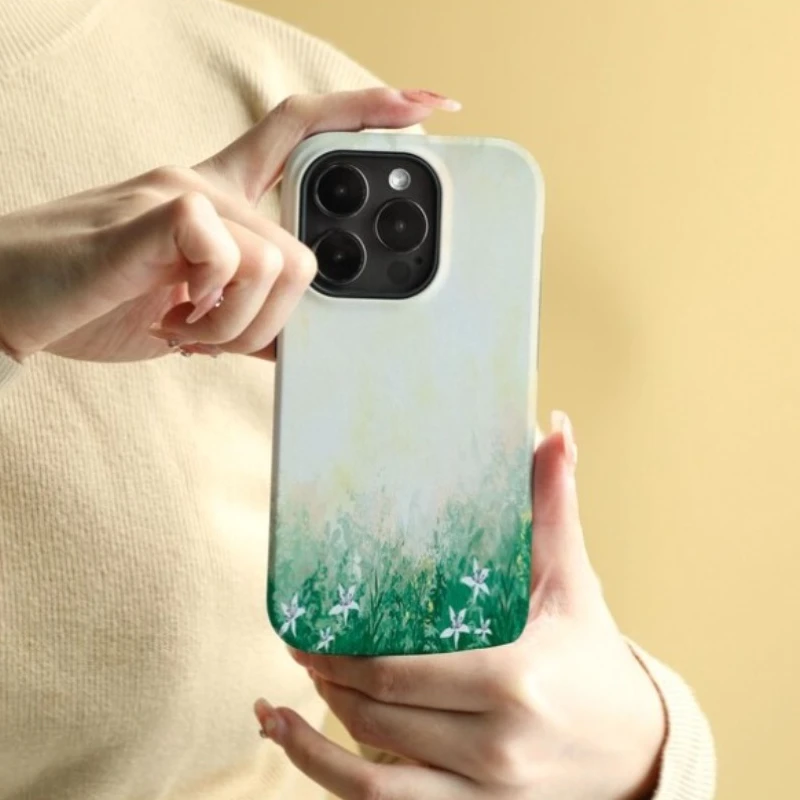 حافظة هاتف مغناطيسية لهاتف آيفون 17 16 15 14 13 12 11 16e Air PRO Plus مطبوعة بالعشب الأخضر غطاء مقاوم للصدمات من الأكريليك الصلب #4