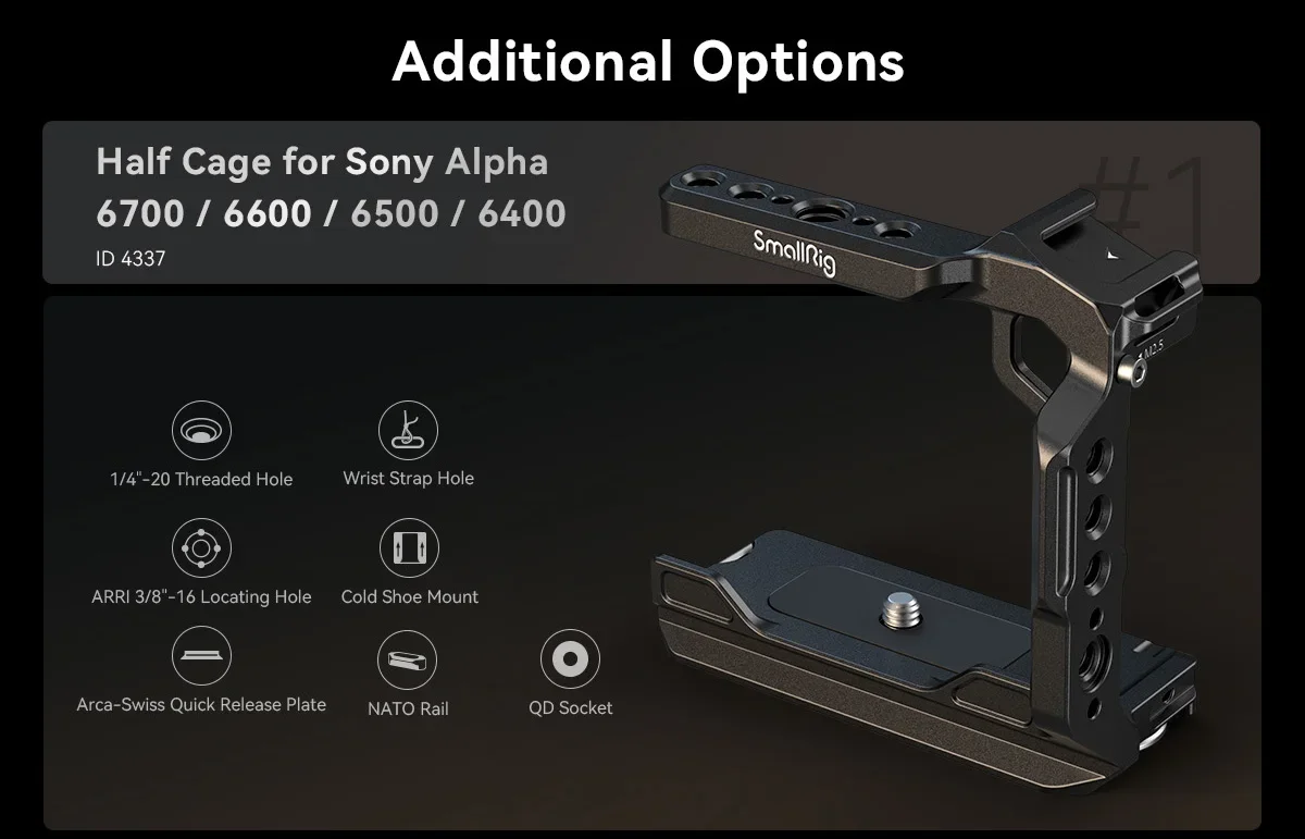 SmallRig A6700 Käfig-Set für Sony Alpha 6700, integrierte Schnellwechselplatte für Arca mit Kabelklemme für Schuhmontage 4336 – Detail 7