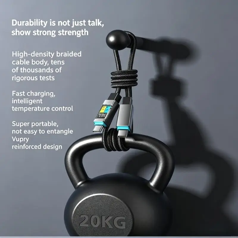 1.5M USB C Data Cable with 240W Fast Charging, Textile Type C to Type C Cord for Desk Area, Bedside Reach, Travel and Office