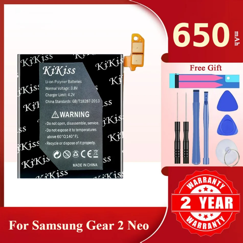 KiKiss 650mAh Battery R 380 EB-BR380ABE For Samsung Gear 2 Neo Gear2 Neo R380 SM-R380 SM-R381 R381 Batteria + Free Tools