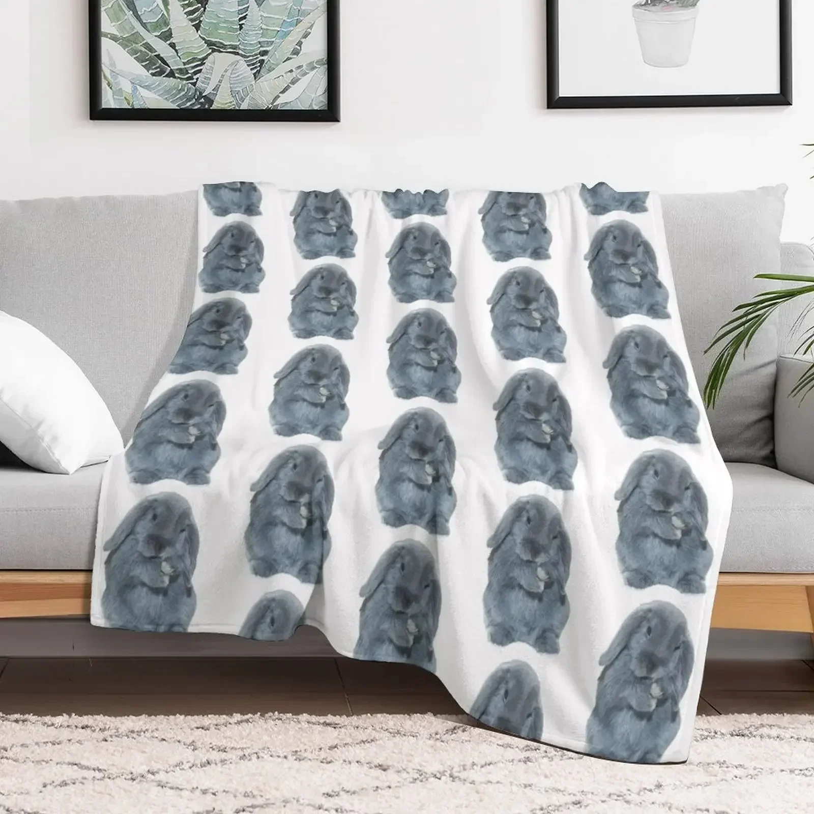 

A Grey Mini Lop Bunny Rabbit Art Throw Blanket Plaid on the sofa sofa bed Decorative Throw decorative Blankets