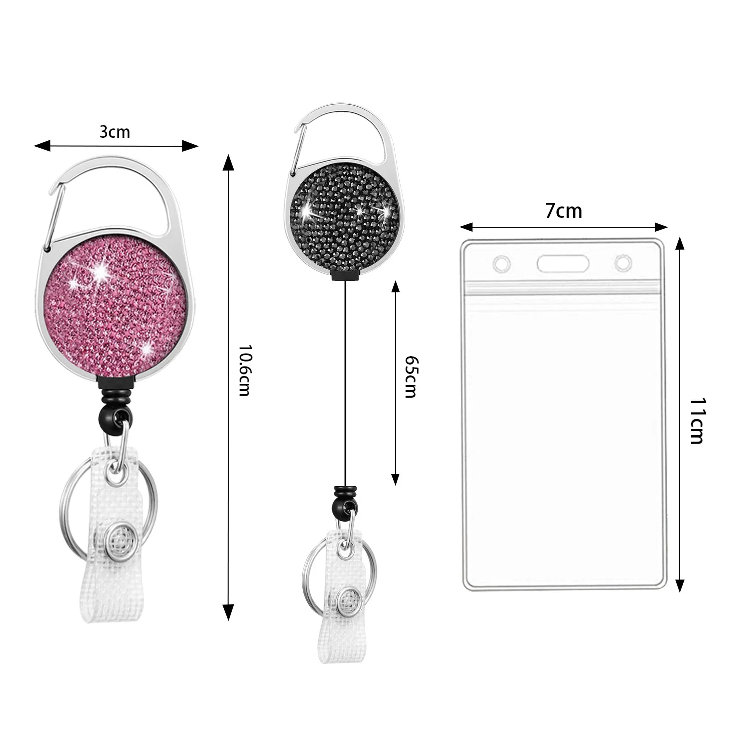 Retractable Badge Reel Clip Key Ring Rhinestone Vertical Badge Holder For Nurses Students Doctors ID Name Card Holder Keychain