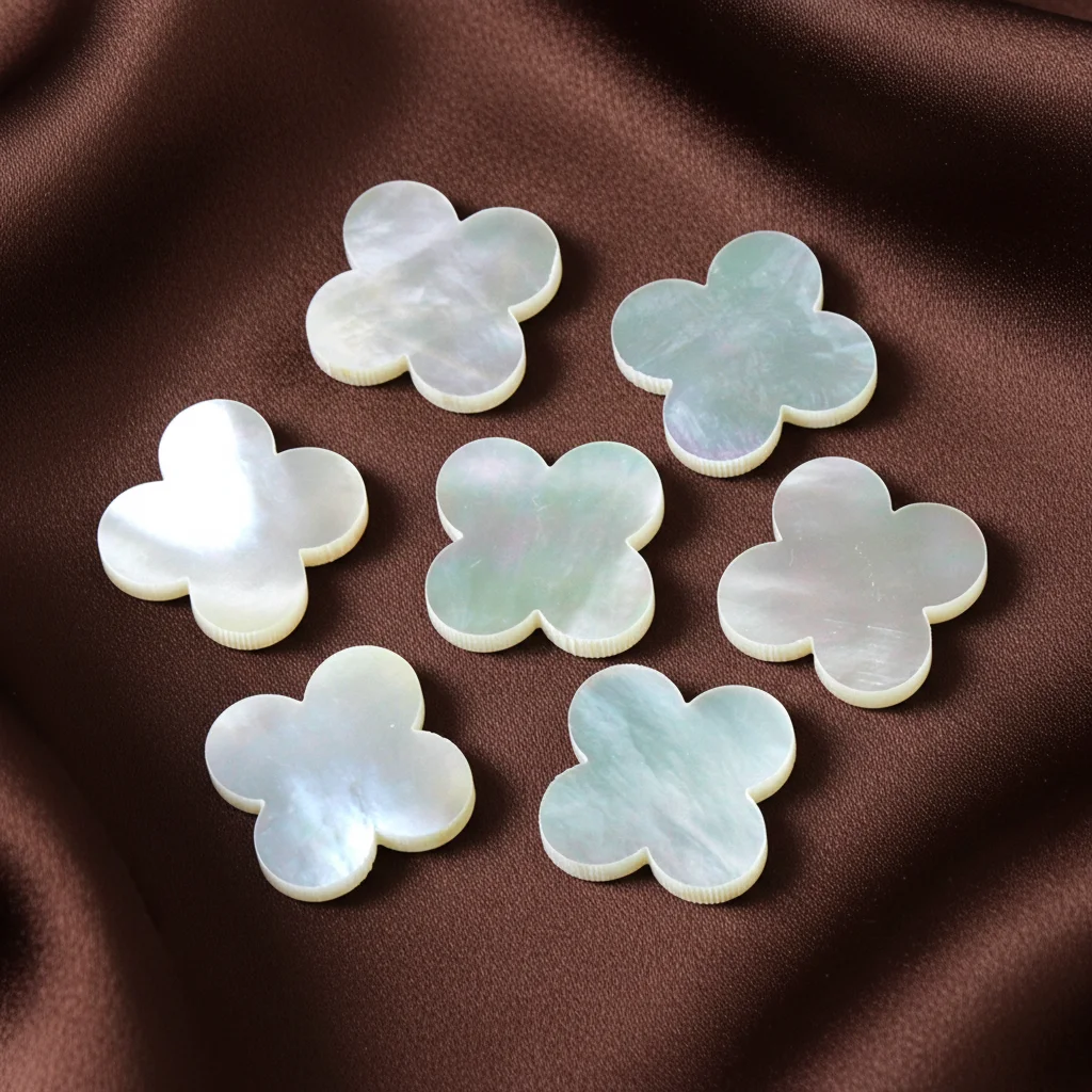 Mother of Pearl Loose Clover Beads White Shell 10mm 14mm Natural Shell Double Flat