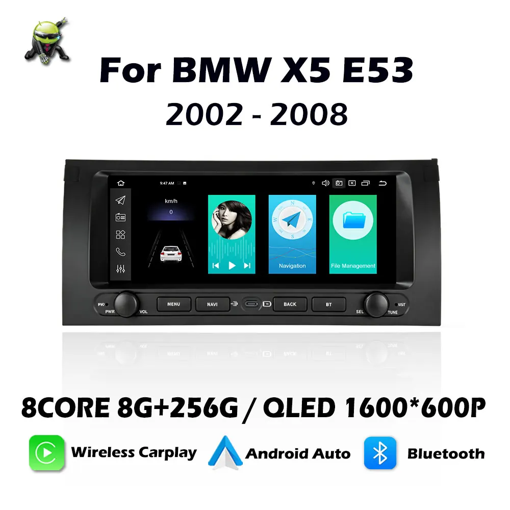 Android 16 Car Radio For BMW X5 E53 2002 - 2008 Wireless CarPlay Multimedia Player BT WIFI GPS Navigation DSP Stereo