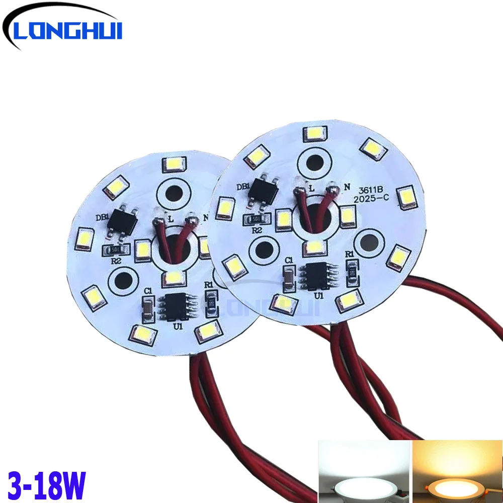 AC 220V LED PCB with Integrated IC Driver 3-18W Board Light Welded 30cm Wire for Room Kitchen Hallway Bulb Tube Lighting