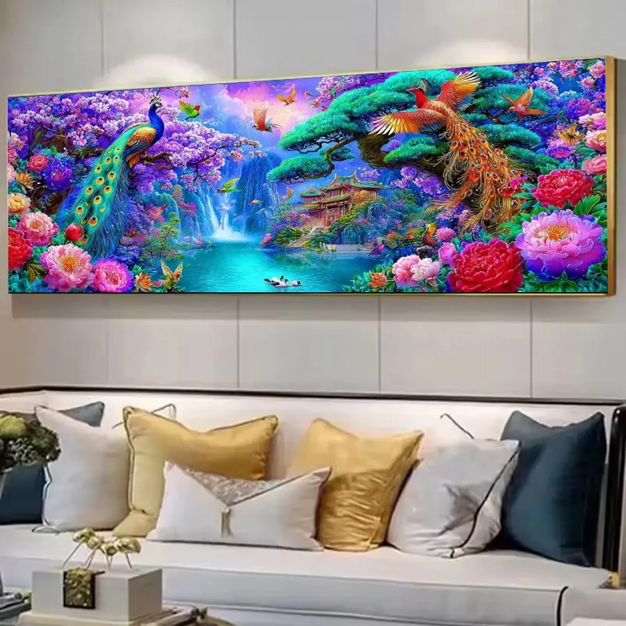 Peacock Phoenix Birds Waterfall Flowers Landscape DIY Diamond Painting Large Size Full Diamond Mosaic Embrodidery,Handmade Gifts