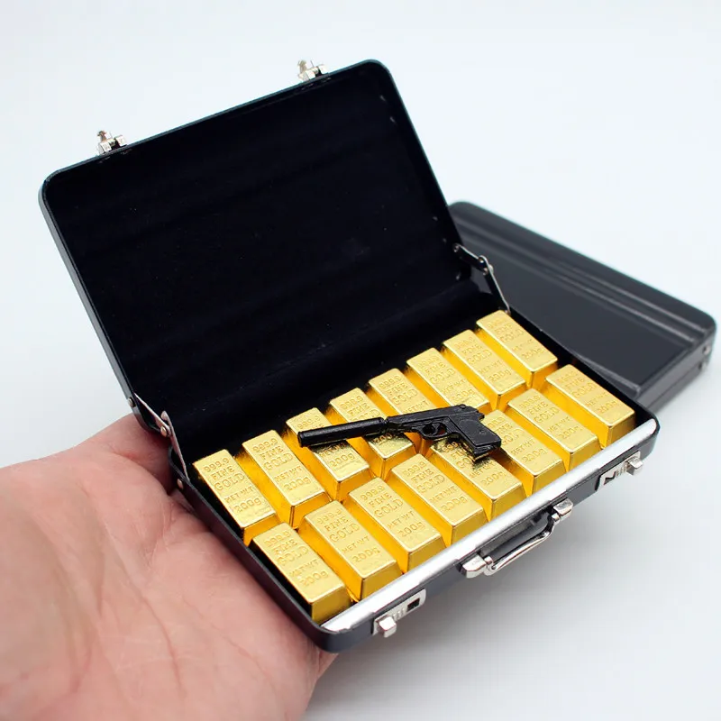 Realistic Dollhouse Aluminum Suitcase Filled with Gold Bar Miniatures – Stunning Display Piece Must-have for Sci-Fi Fans