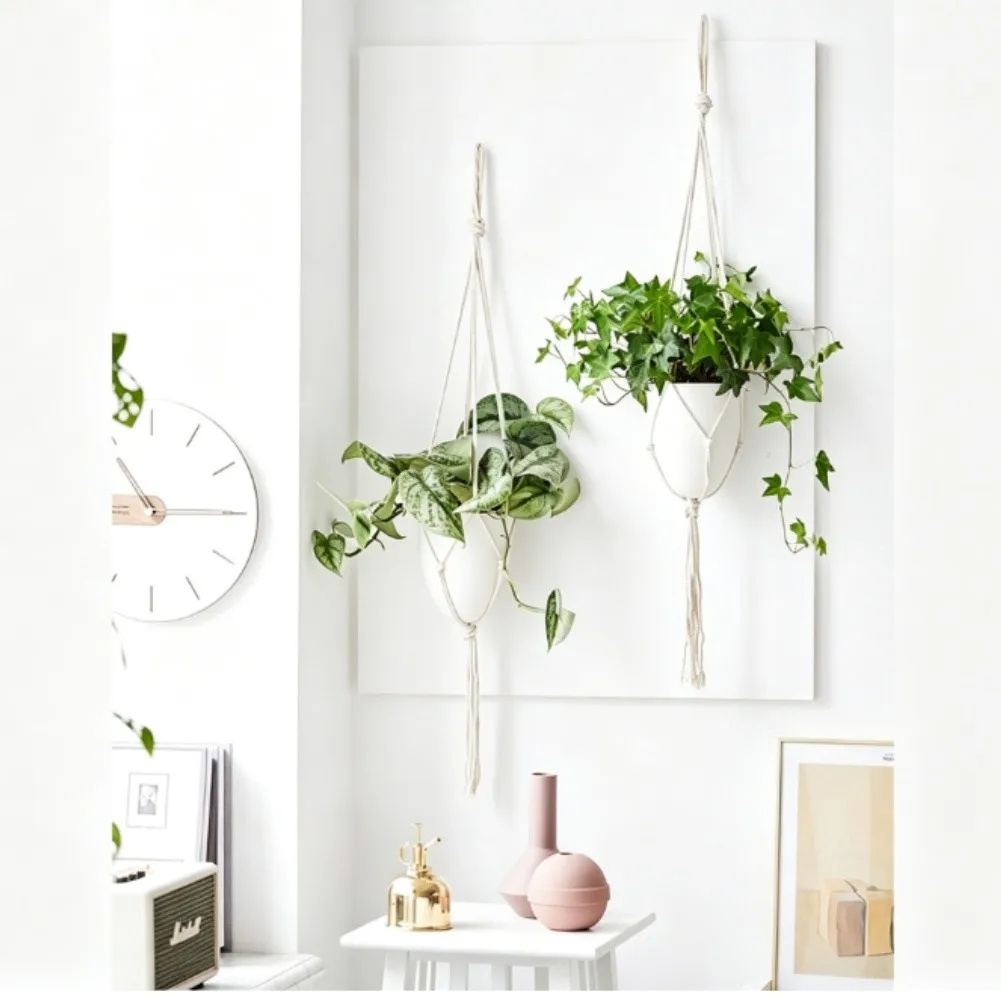 2PCS Macrame Rope Hanger for Flower Pots with Self-Watering and Egg-Shaped Profile for Space-Efficient For Indoor Use