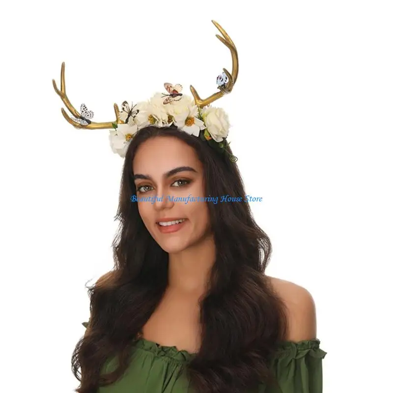 E56A Holiday Themed Deer Antlers Hair Accessory Gentle Fabric Kids Adults Item