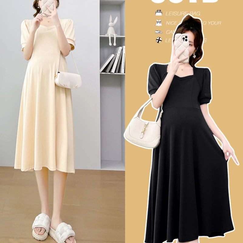 Breastfeeding Long Dress For Pregnant Women Short-sleeved Letter Maternity Nursing Clothes Pregnancy Party Dresses Casual