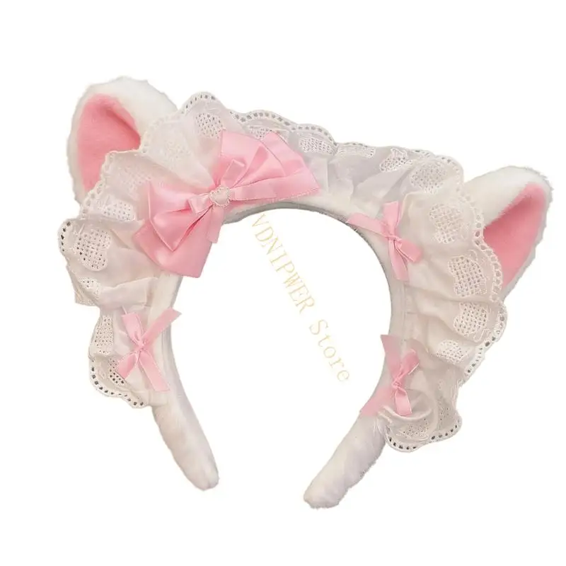 Plush Anime Hair Accessory Cats Ears Bows Design Adjustable Headbands For Cosplay D08E