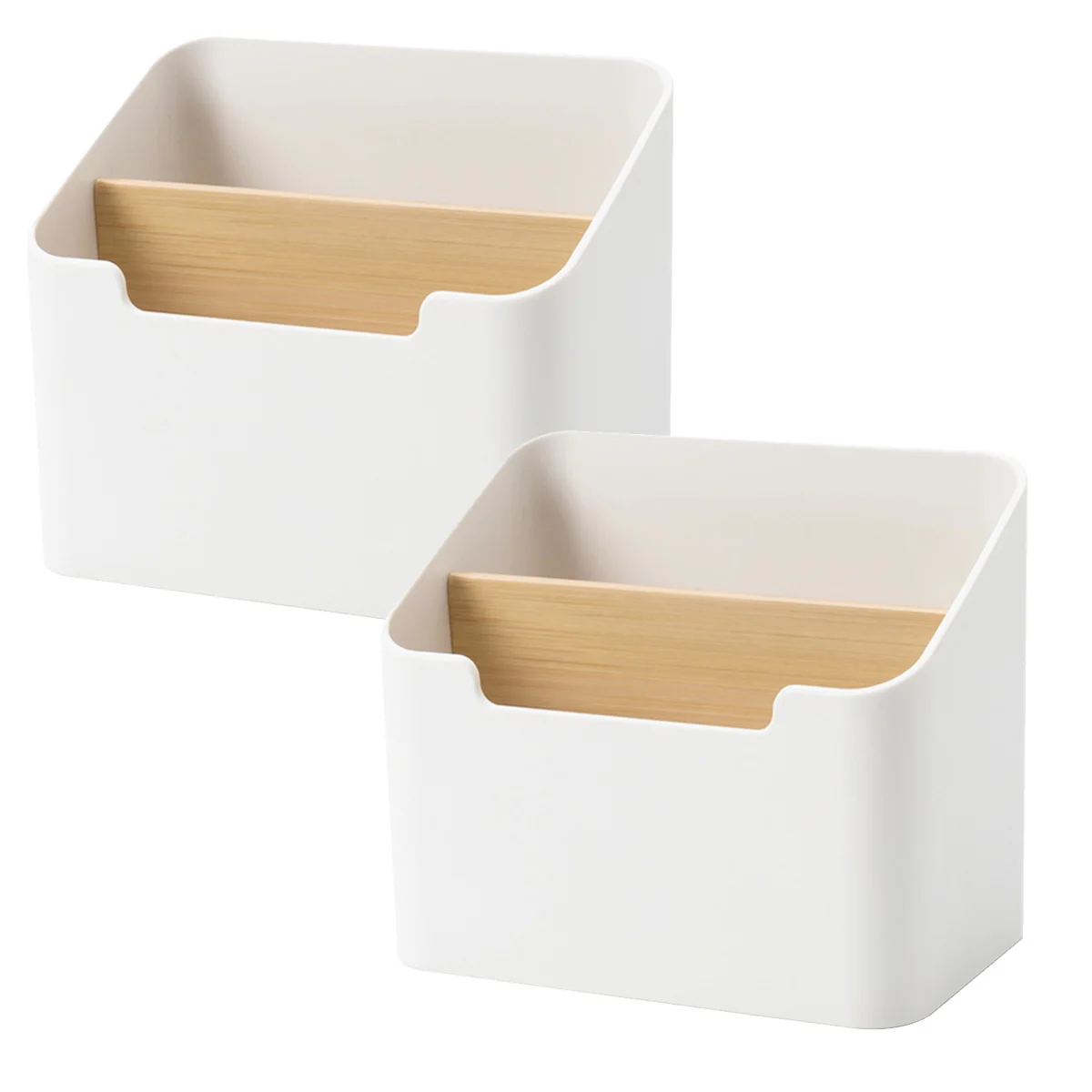 

2 Pcs Pen Holder Storage Box Desk Organizer Multifunctional Wooden Blue Remote Controller Case Pencil Cup Office Supplies