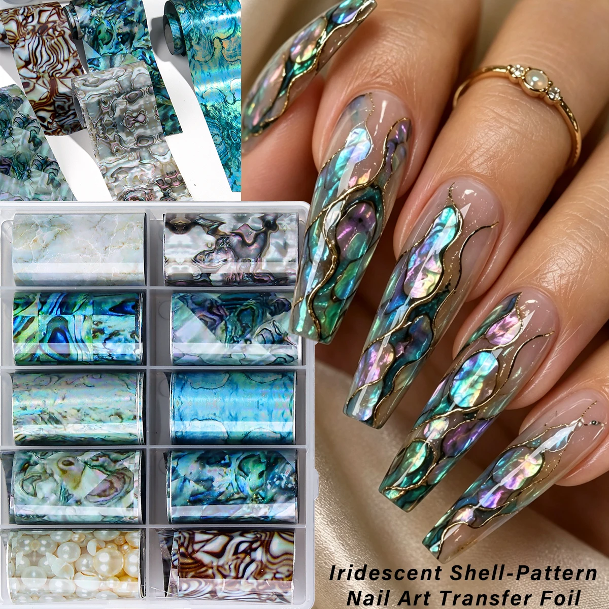 Iridescent Mother of Pearl Nail Foil Starry Sky Gradient Marble Nail Transfer Foil Paper Abalone Shell DIY Manicure Decorations