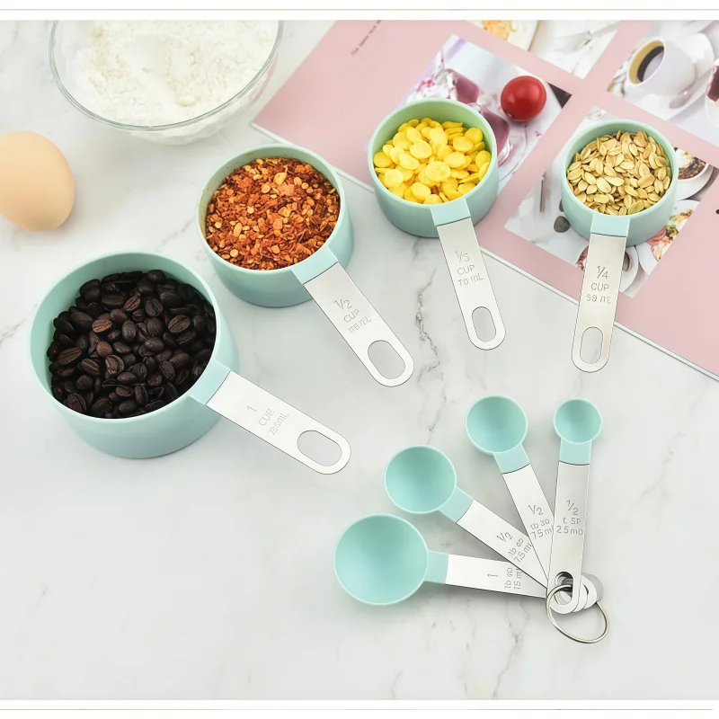 

Набор мерных чашек и ложек, чашки для гнездования с ручками из нержавеющей стали, штабелируемые для приготовления пищи и выпечки (мятно-зеленый)