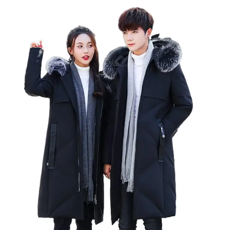 GIOIOMen's Down Jacket，Autumn Winter White Duck Down Filled Inner Fox Fur Collar Extra Long Warm Down Coat Jacket