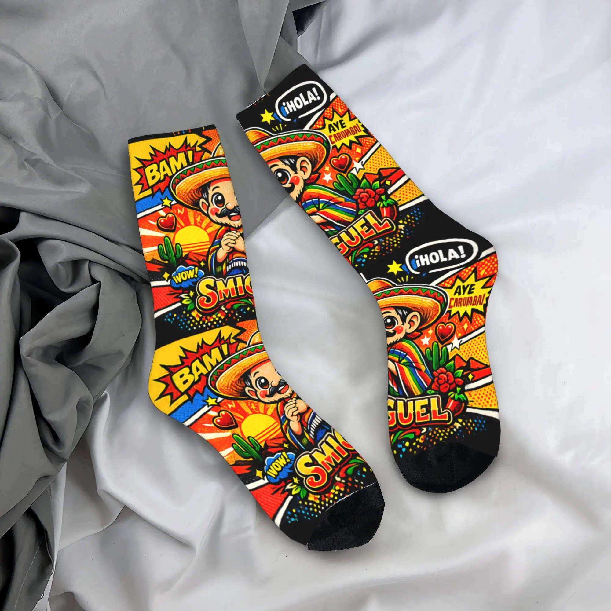 Smiguel Mexican Sombrero Mexican Culture Mashup Stockings Adults Men Soft Cycling Socks Spring Design Non Slip Socks